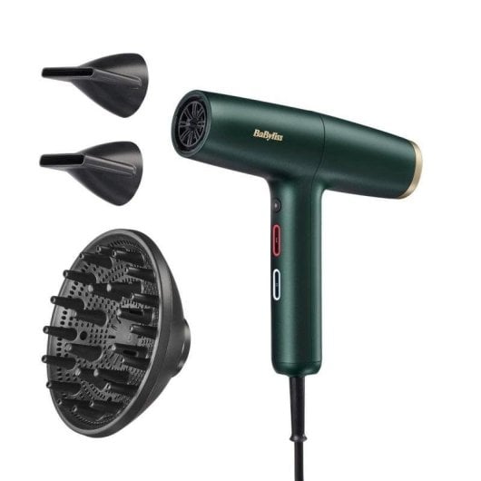 Professioneller Ionen Föhn BaByliss Air Power Pro 1700W 4 Temperaturstufen 3 Geschwindigkeiten Diffusor Gold Grün