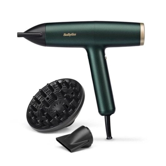 Professioneller Ionen Föhn BaByliss Air Power Pro 1700W 4 Temperaturstufen 3 Geschwindigkeiten Diffusor Gold Grün
