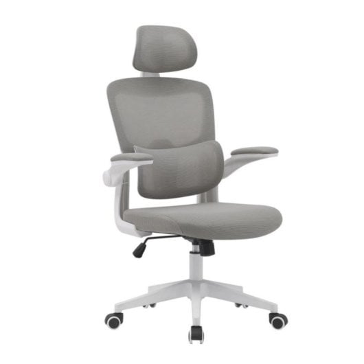 Silla de oficina ergonómica Aron con refuerzo lumbar, reposacabezas y brazos abatibles negra