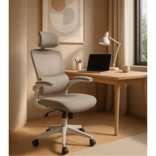 Silla de oficina ergonómica Aron con refuerzo lumbar, reposacabezas y brazos abatibles negra