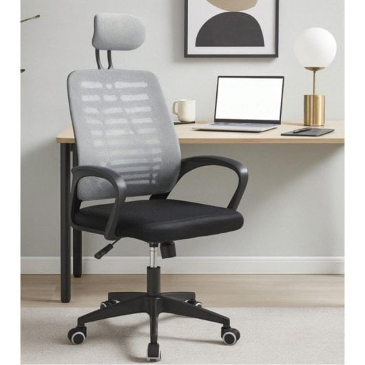 Silla de escritorio Ken ergonómica con reposacabezas regulable y base cromada