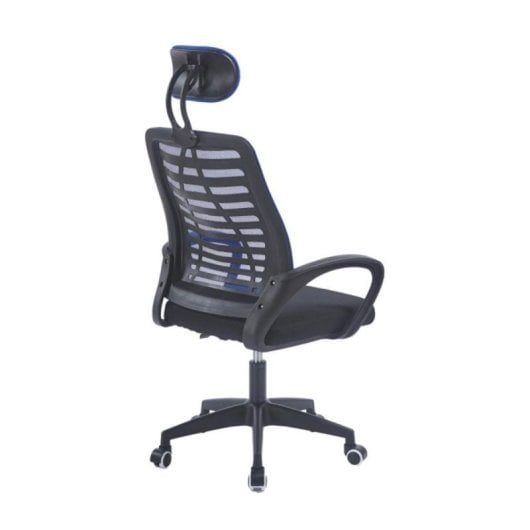 Silla de escritorio Ken ergonómica con reposacabezas regulable, base metálica cromada y ruedas anti-rayas