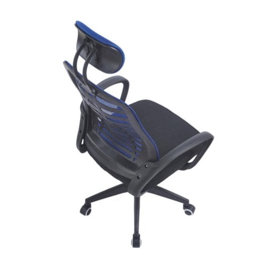Silla de escritorio Ken ergonómica con reposacabezas regulable, base metálica cromada y ruedas anti-rayas