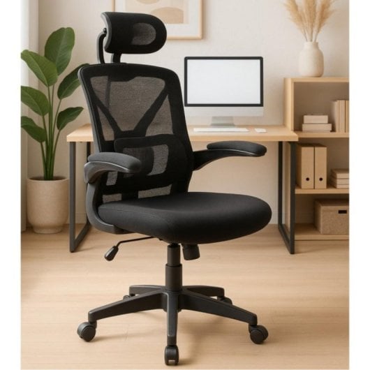Home Heavenly Aron Cadeira de Escritório Ergonómica com Encosto 3D, Reforço Lombar e Braços Rebatíveis