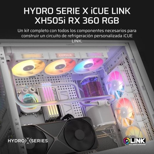 Refrigeração Líquida Corsair iCUE Link XH505i RX360 360mm 3 Ventoinhas RGB Kit Elite Branco