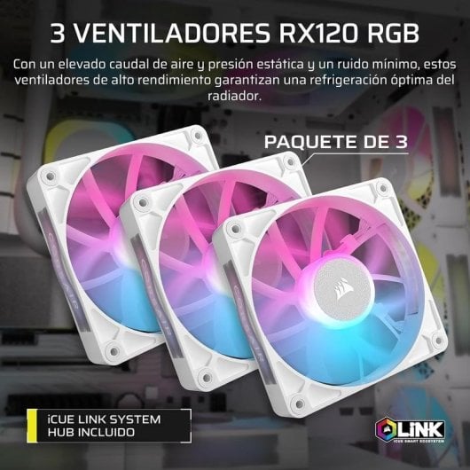 Refrigeração Líquida Corsair iCUE Link XH505i RX360 360mm 3 Ventoinhas RGB Kit Elite Branco