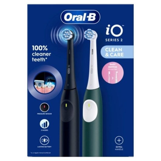 Elektrische Zahnbürste Oral-B iO Series 2 Schwarz Grün Vibrationsbürste 3 Modi 2 Griffstücke 2 Köpfe