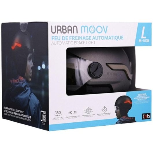 Casque vélo intelligent Gris foncé taille L lumière de frein auto télécommande USB-C 8h IPX4 visière anti-UV