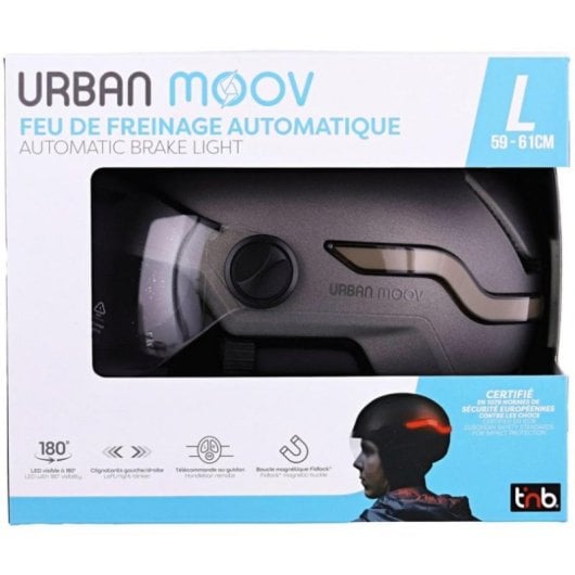Casque vélo intelligent Gris foncé taille L lumière de frein auto télécommande USB-C 8h IPX4 visière anti-UV