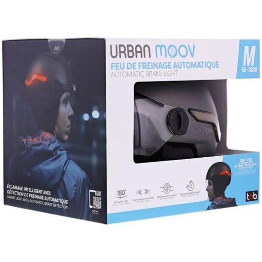 Casque vélo intelligent Gris foncé M détection de freinage, éclairage 6 modes, ventilation 8 aérations, visière anti-UV, autonomie 8 h, IPX4