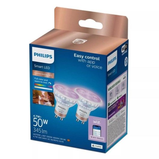 Bombilla inteligente Philips GU10 PAR16 Wi-Fi Bluetooth 4,7W 345 lm Blanco x2
