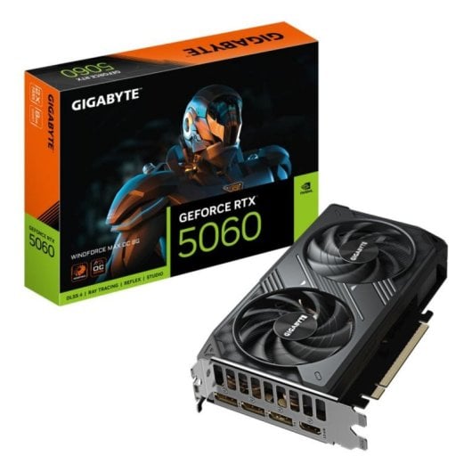 Tarjeta Gráfica Gigabyte GeForce RTX 5060 WINDFORCE MAX OC 8GB GDDR7 Reflex 2 RTX AI DLSS4
