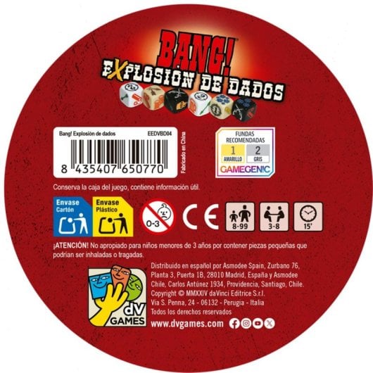Juego de mesa Bang! Explosión de dados Estrategia Multicolor 3-8 jugadores Español