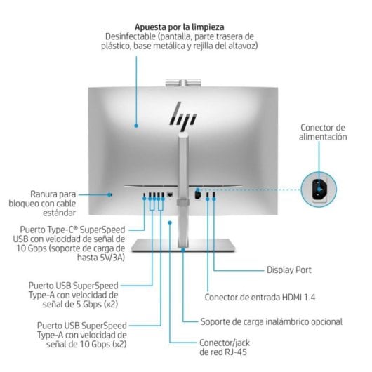 PC Sobremesa HP EliteOne 840 G9 i5-14500 16GB 512GB SSD All-in-One Wi-Fi 6E Windows 11 Pro