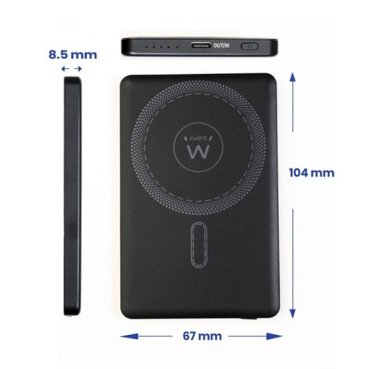 Power Bank Ewent UltraSlim 5000mAh MagSafe PD 22.5W Carregamento Rápido Preto