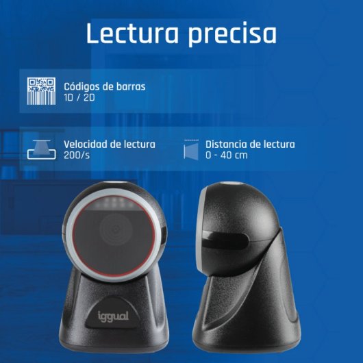 Lector códigos de barras fijo iggual L2DUSB-S-AX 1D 2D CMOS USB IP52 negro ABS PC PMMA TPU