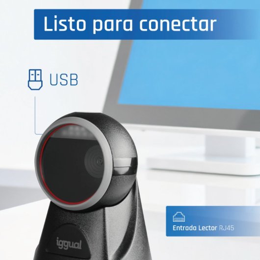 Lector códigos de barras fijo iggual L2DUSB-S-AX 1D 2D CMOS USB IP52 negro ABS PC PMMA TPU
