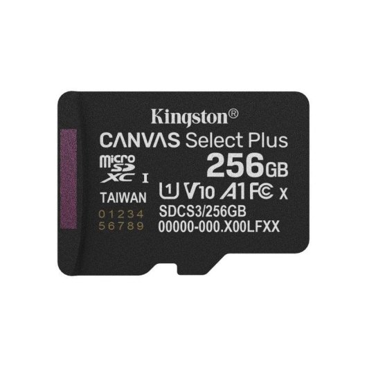 MicroSDXC Kingston Canvas Select Plus 256GB UHS-I A1 V10 150 MB/s Negro