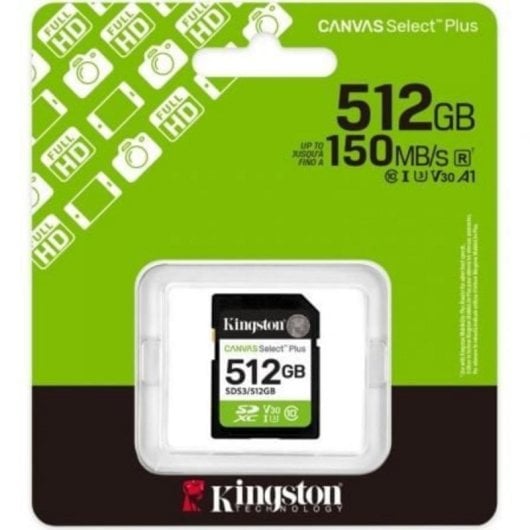 Cartao SD Kingston Canvas Select Plus 512 GB UHS-I U3 V30 150 MB/s Resistente