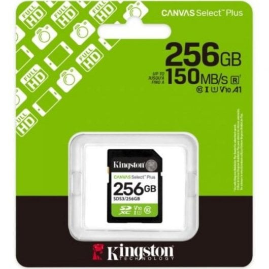 Cartão SD Kingston Canvas Select Plus 256GB UHS-I 150 MB/s Classe 10 V10 U1