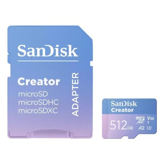 Scheda MicroSDXC SanDisk Creator 512 GB Classe 10 UHS-I 190MB/s 130MB/s Blue + Adattatore miniSD