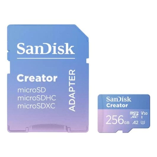 Tarjeta MicroSDXC SanDisk Creator 256GB Clase 10 UHS-I 190MB/s Azul con adaptador miniSD