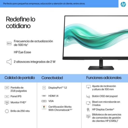 Monitor HP Série 3 Pro 324ph 23.8" FullHD 100Hz IPS Altifalantes 5ms Preto