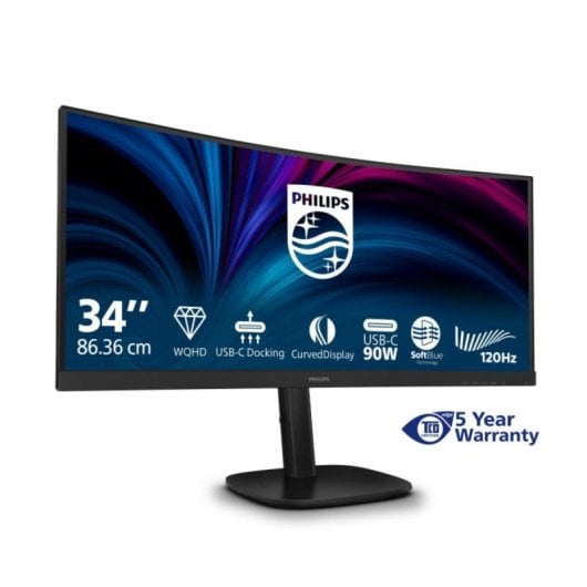 Monitor Philips 34B2U3600C/00 34" UltraWide QHD 120Hz VA Curvo KVM USB-C RJ45 4ms