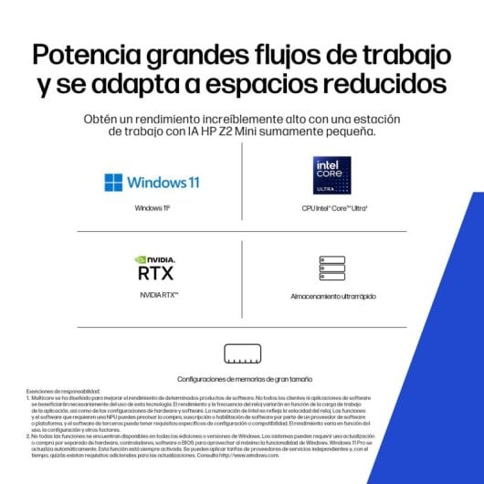 PC Sobremesa HP Z2 Mini G1i Intel Core Ultra 7 265 32GB 1x32GB DDR5 16GB RTX 2000 Ada 1xSSD Windows 11 Pro