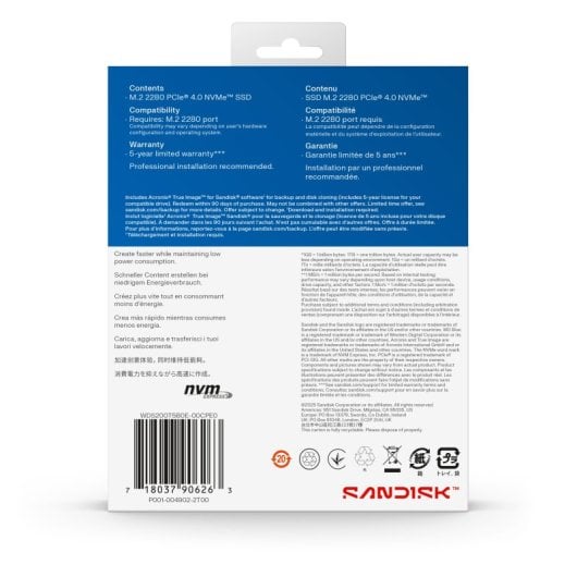 Disco Duro SanDisk 2TB M.2 7100 MB/s SN5100 NVMe PCIe 4.0 + Encriptação QLC 3D NAND