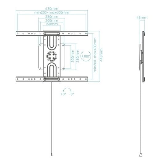 Suporte de Parede TooQ LP3780F-R 37-80" Rotação 360° VESA 600x400mm Aço Preto