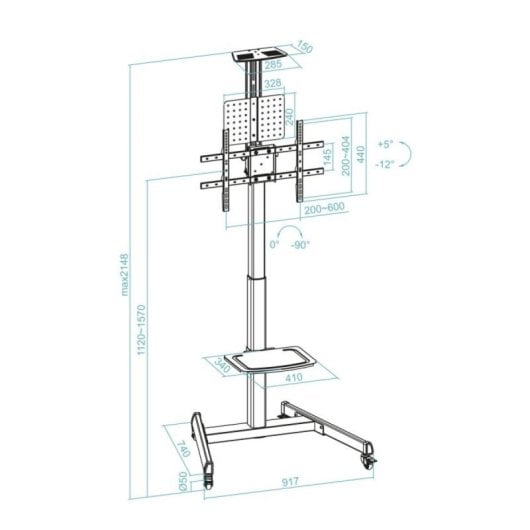 Suporte de chão TooQ COMETA para ecrã 37"-70" 70 kg ajuste altura rotação rodas preto