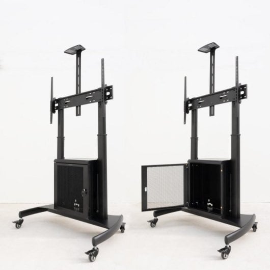 Suporte de Chão TooQ NARNIA 100 kg para Ecrãs 60-100 polegadas com Armário e Acessórios Rack Preto