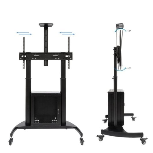 Suporte de Chão TooQ NARNIA 100 kg para Ecrãs 60-100 polegadas com Armário e Acessórios Rack Preto
