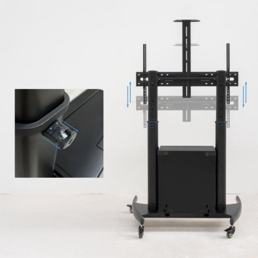 Suporte de Chão TooQ NARNIA 100 kg para Ecrãs 60-100 polegadas com Armário e Acessórios Rack Preto