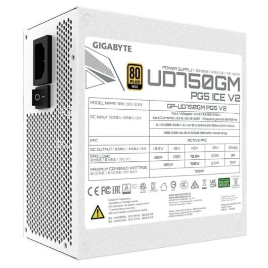 Alimentation GIGABYTE 750W 80 PLUS Gold UD750GM PG5 V2 ICE modulaire blanc PCIe Gen 5.1 ATX 3.1