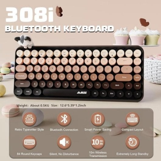 Teclado sem fios AJAZZ AK820 308i Layout ES compacto retro estilo máquina de escrever
