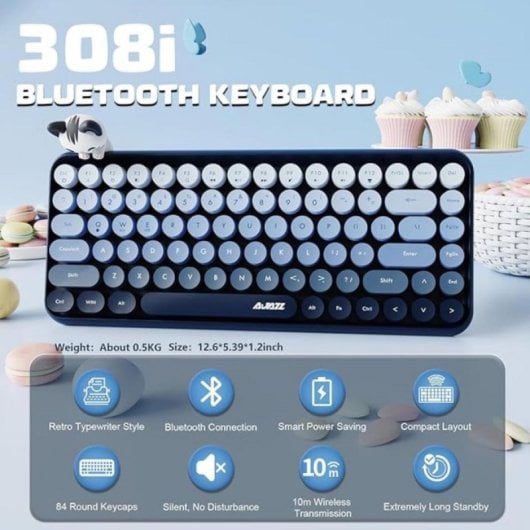Teclado inalámbrico de membrana AJAZZ AK820 308i compacto 84 teclas layout ES azul
