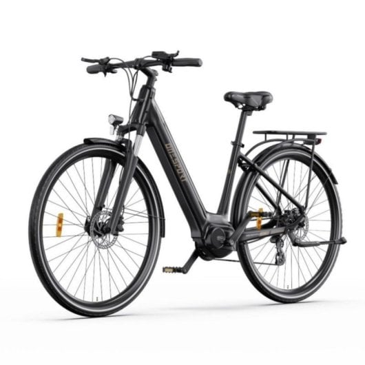 Bicicleta eléctrica urbana OneSport OT07, Shimano 7 velocidades, suspensión delantera, pantalla LCD BAFANG