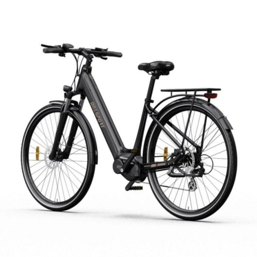 Bicicleta eléctrica urbana OneSport OT07, Shimano 7 velocidades, suspensión delantera, pantalla LCD BAFANG