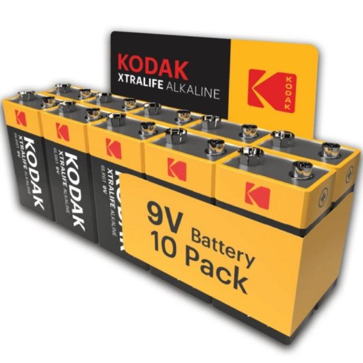 Batterie Kodak Xtralife 9V (6LR61/PP3/MN1604) - Confezione da 10 Alcaline a Lunga Durata, Resistente alle Perdite