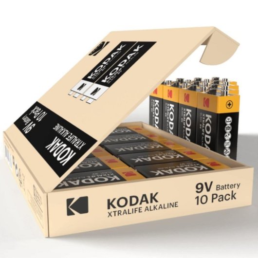 Batterie Kodak Xtralife 9V (6LR61/PP3/MN1604) - Confezione da 10 Alcaline a Lunga Durata, Resistente alle Perdite