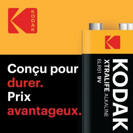 Batterie Kodak Xtralife 9V (6LR61/PP3/MN1604) - Confezione da 10 Alcaline a Lunga Durata, Resistente alle Perdite