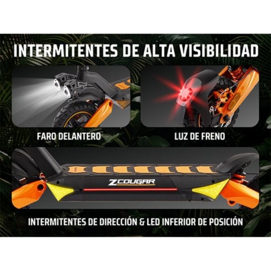 Patinete eléctrico ZWheel ZCougar Plus 25 km/h 70 km de autonomía 1600 W suspensión DUO SHOCK luces LED Bluetooth