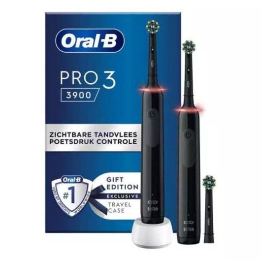 Escova de Dentes Oscilante Rotativo Oral-B PRO 3 Preto 3 Modos 3 Cabeças Sensor de Pressão Temporizador