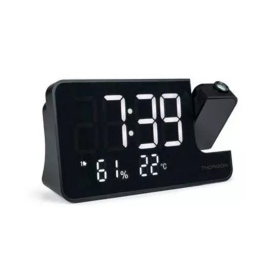 Radio despertador proyector negro 7.5 W proyeccion hora alarma dual USB-C FM calendario