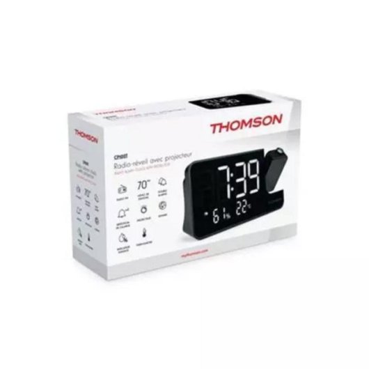 Radio despertador proyector negro 7.5 W proyeccion hora alarma dual USB-C FM calendario