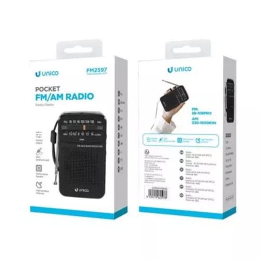 Radio FM portatile Nero con connettore 3,5 mm, AM/FM 88-108 MHz, custodia ABS