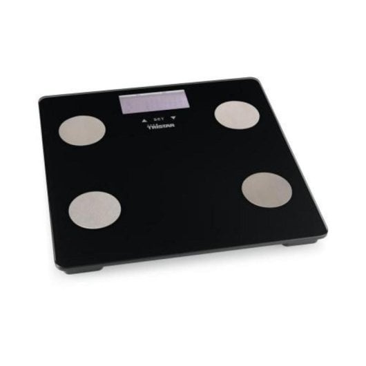 Bilancia pesapersone digitale in vetro nero 150 kg spegnimento automatico allarme sovrappeso display indicatori batteria