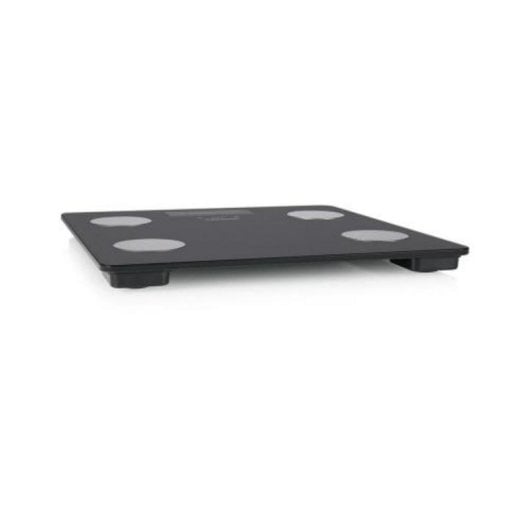 Bilancia pesapersone digitale in vetro nero 150 kg spegnimento automatico allarme sovrappeso display indicatori batteria